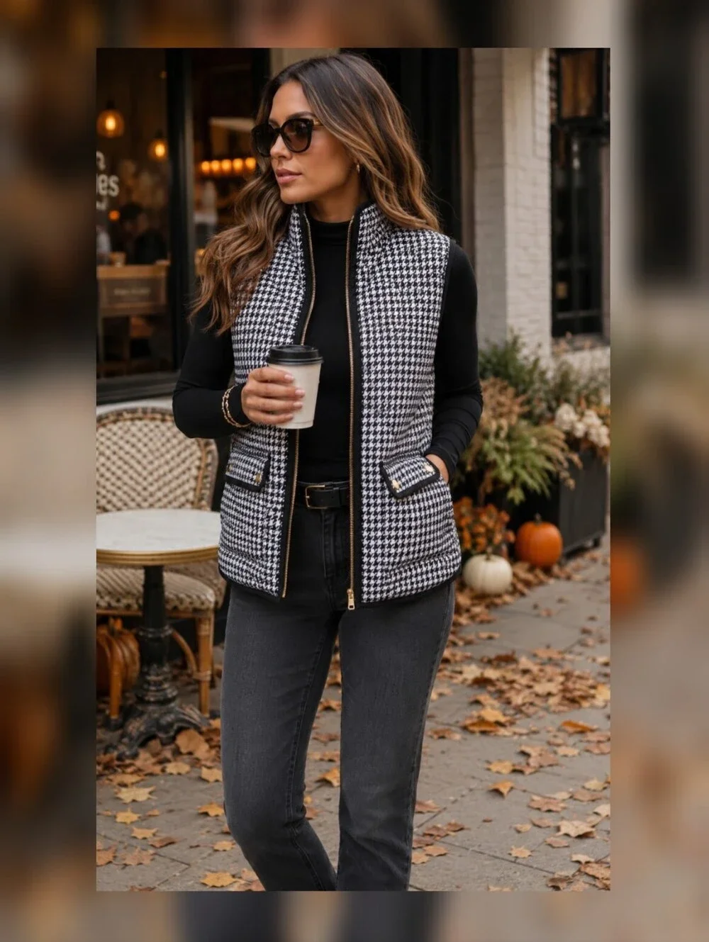 J.Crew Houndstooth Puffer Vest With Snap Pockets S